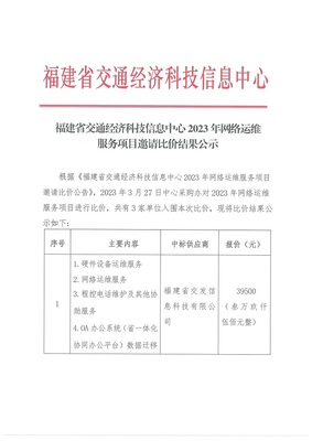 福建省交通經(jīng)濟(jì)科技信息中心2023年網(wǎng)絡(luò)運(yùn)維服務(wù)項(xiàng)目邀請(qǐng)比價(jià)結(jié)果公示評(píng)析